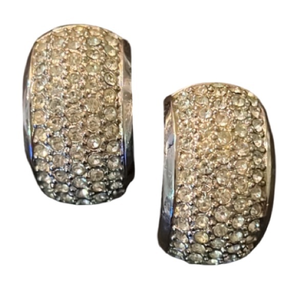 DIOR Silver Plated Swarovski Crystal Demi Half Hoop Runway Earrings - Picture 1 of 9